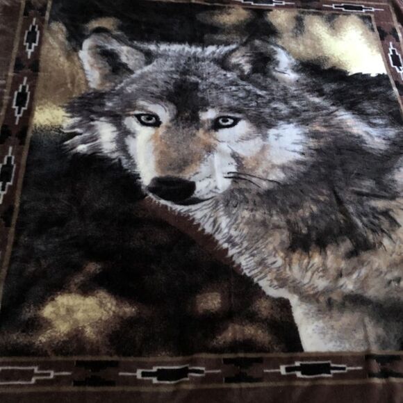 Shavel Fleece Wolf Blanket Hi Pile Throw 63x74 Outdoors Wilderness Lodge Cabin - Picture 3 of 12